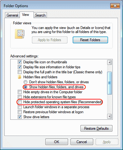 show hidden files option