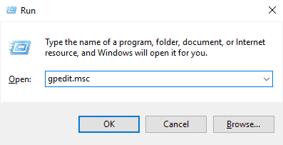 ketik gpedit.msc pada run