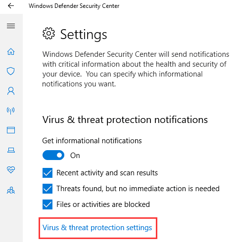 pilih virus & threat protection settings