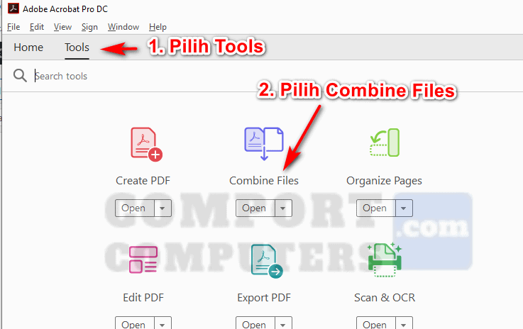 langkah-langkah dalam Adobe Reader untuk gabungin pdf